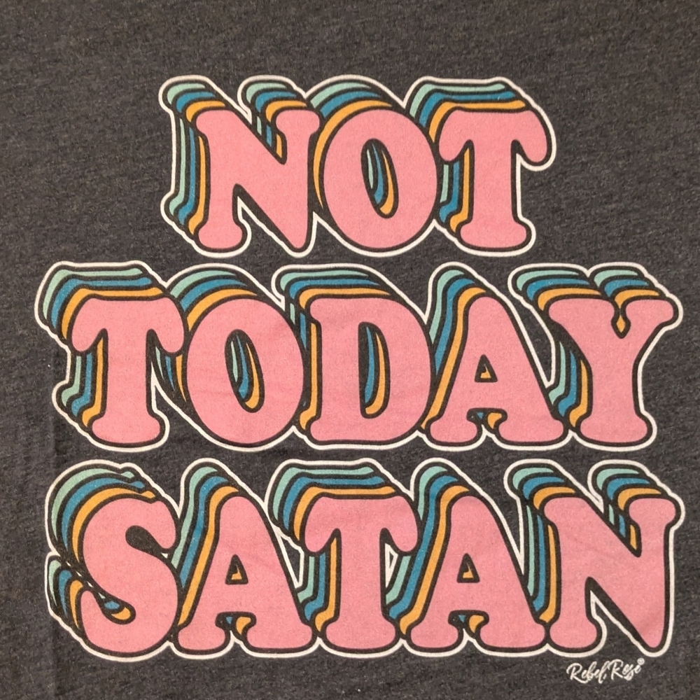 Gray Graphic T-Shirt with Not Today Satan Graphic - Picture 2 of 5